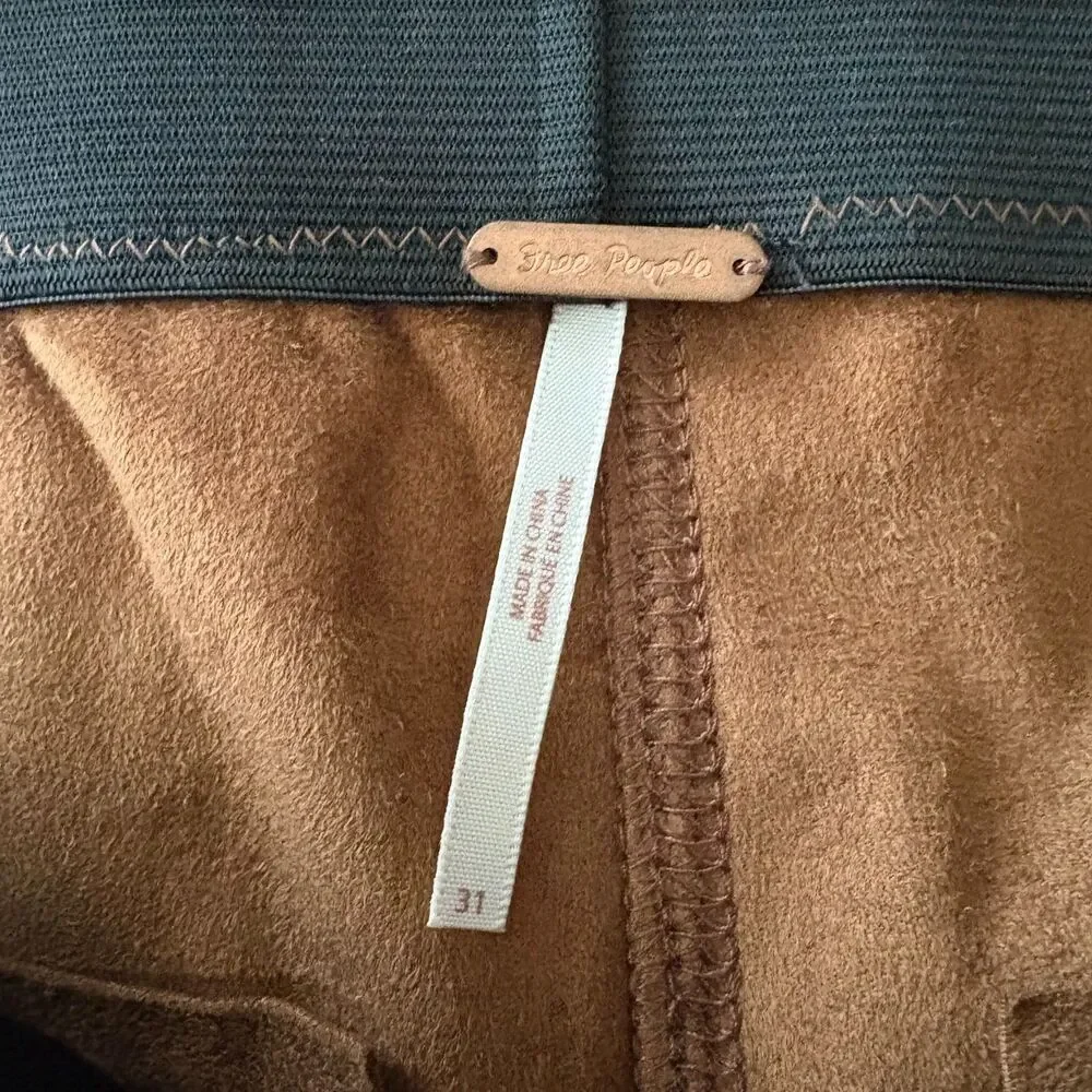 NWT Free People Faux Suede Moto‎ Leggings Brown Distressed Edgy Earthy Size 31